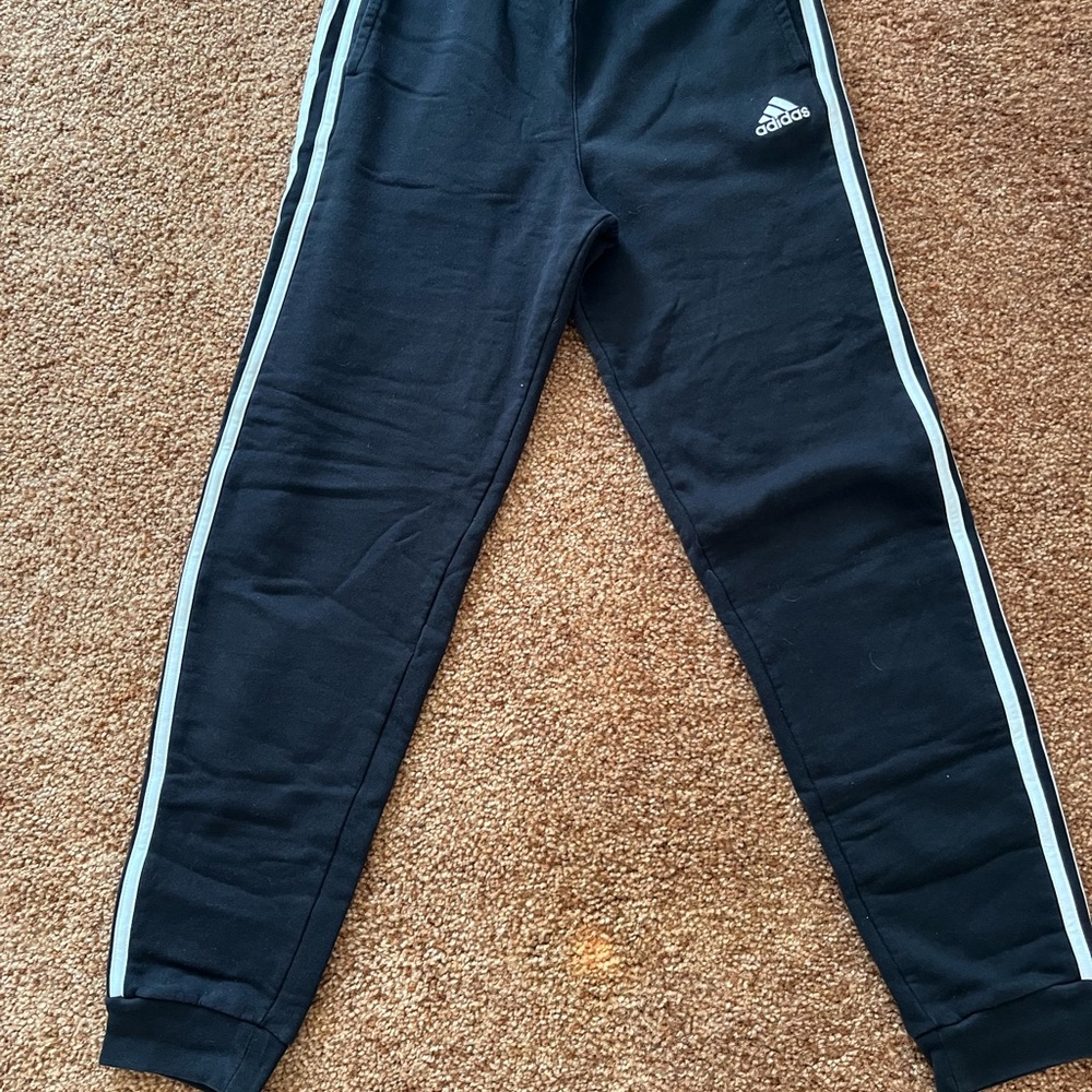 Adidas Kids Black Joggers with White Stripes